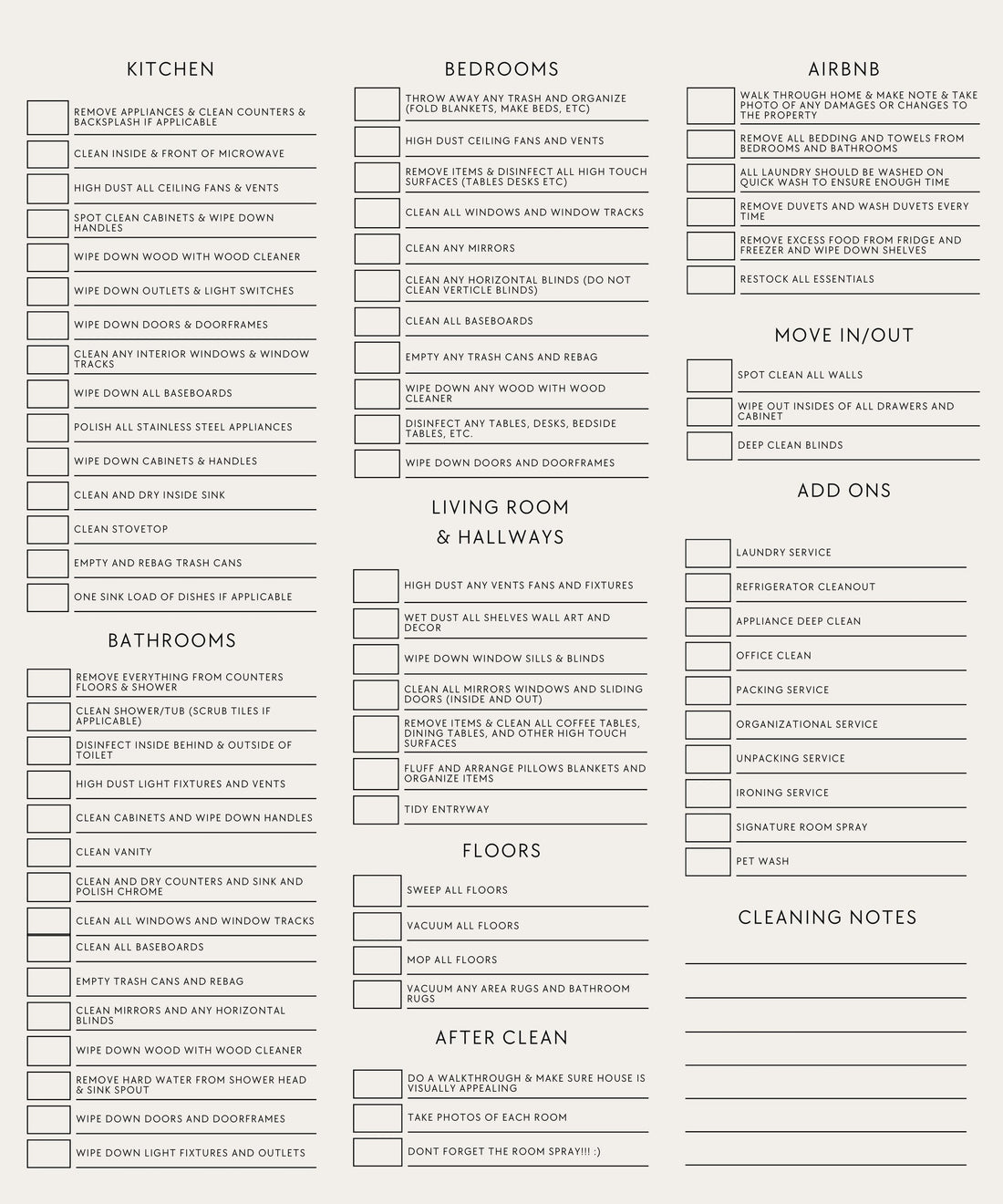 50 Point Cleaning Checklist ☑️